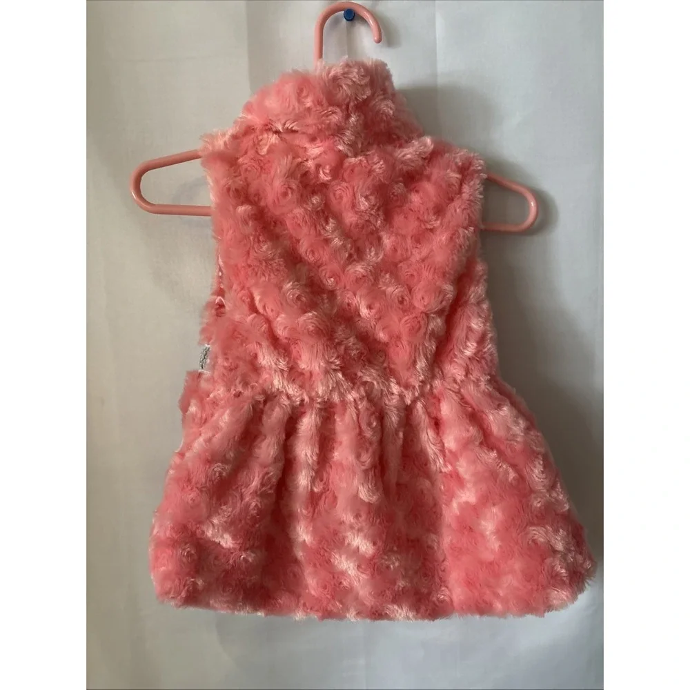 Girls Nanette Coral Rhinestone‎ Gray Trim Dressy Plush Winter Vest Size 18Months